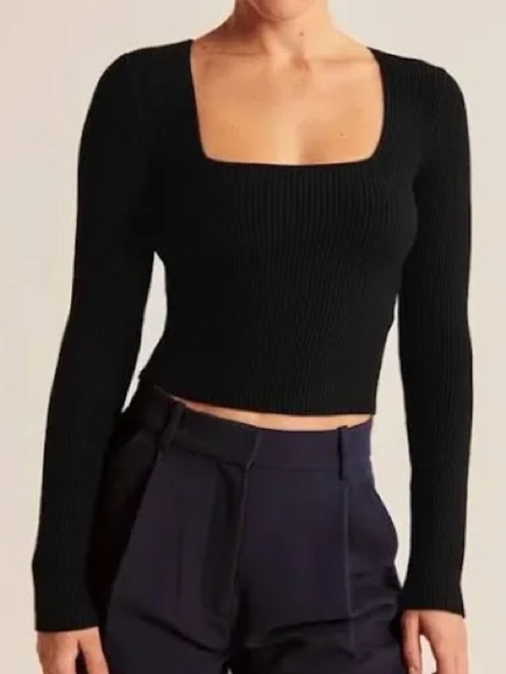 Abercrombie & Fitch Square-Neck Ribbed Long-Sleeve Crop Top S